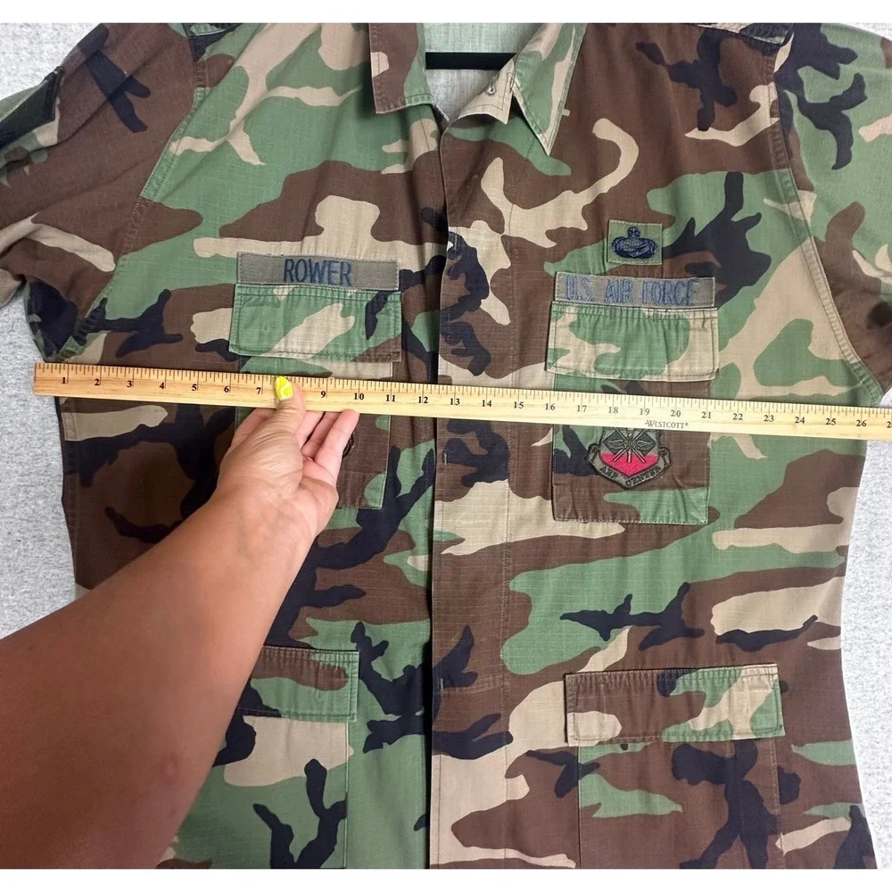 US‎ Air Force Field Jacket Shirt Mens XLT Woodland Camo BDU Ripstop Rower Patch